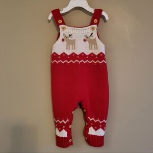 Vintage knit overalls with reindeer design